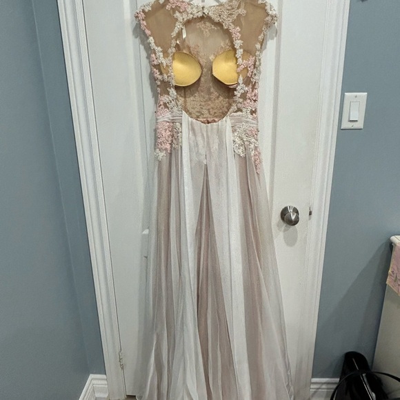 Elegant Pink and White Lace Gown - Picture 6 of 11